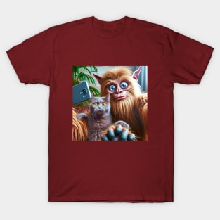 Surprised Scared Cat Selfie Sasquatch Bigfood Cute Funny T-Shirt